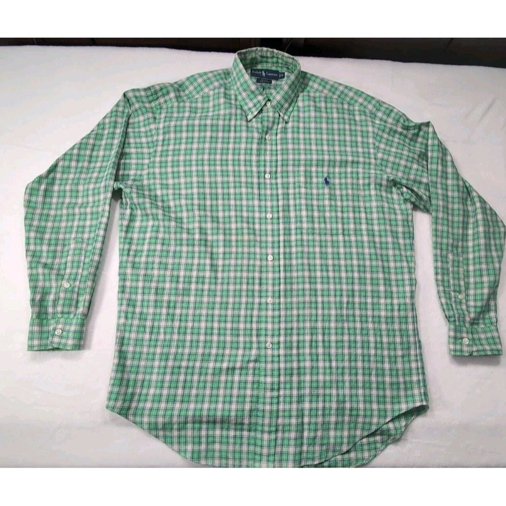 Ralph Lauren Mens Soft Shirt M Blake Button Down Green Plaid Pony 100% Cotton